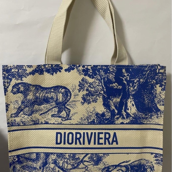 DIOR STRAW GWP TOTE RARE BLUE DIORIVIERA - Picture 1 of 6